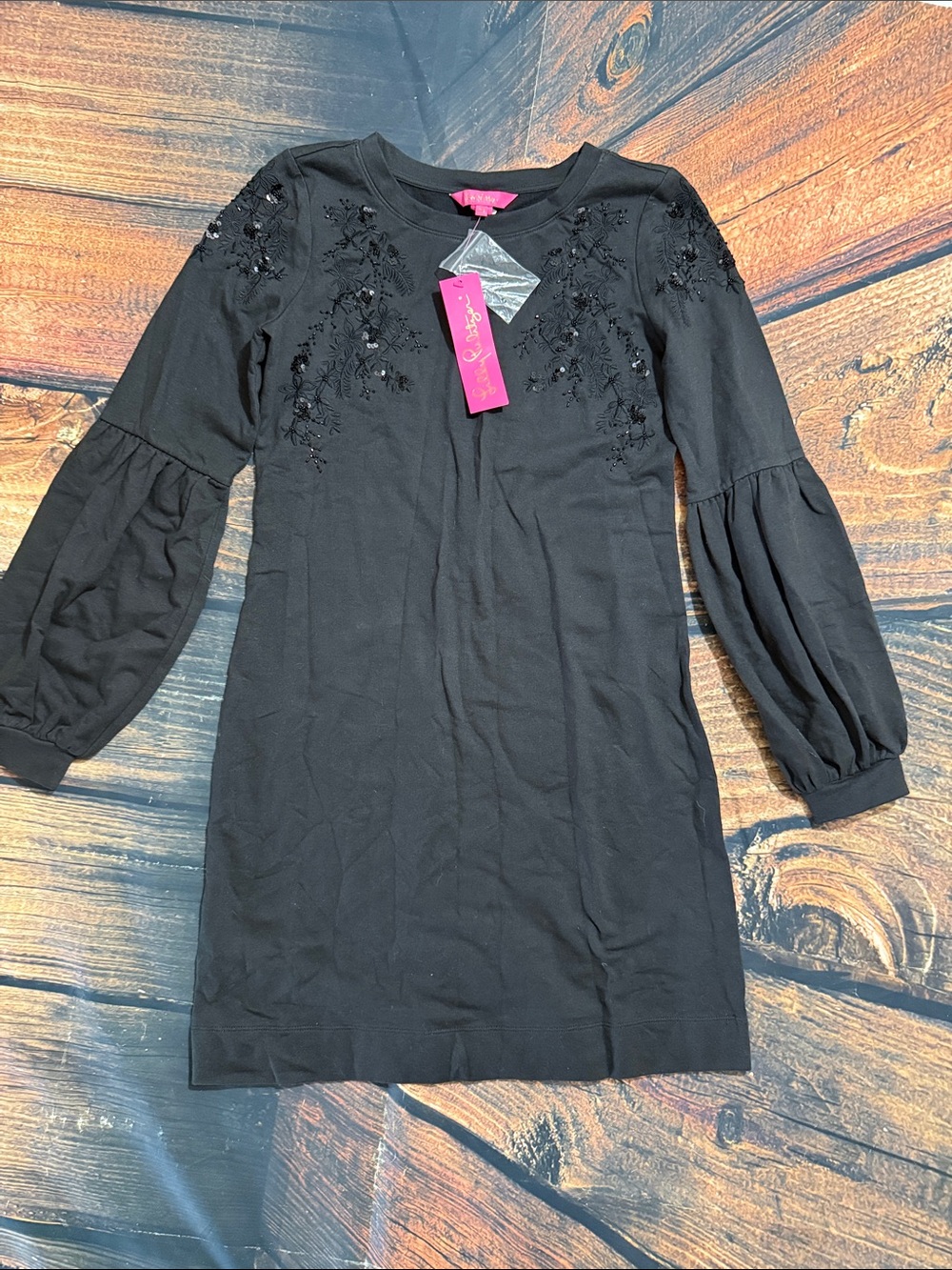 Lilly Pulitzer Black Embroidered Balloon-Sleeve Midi Dress